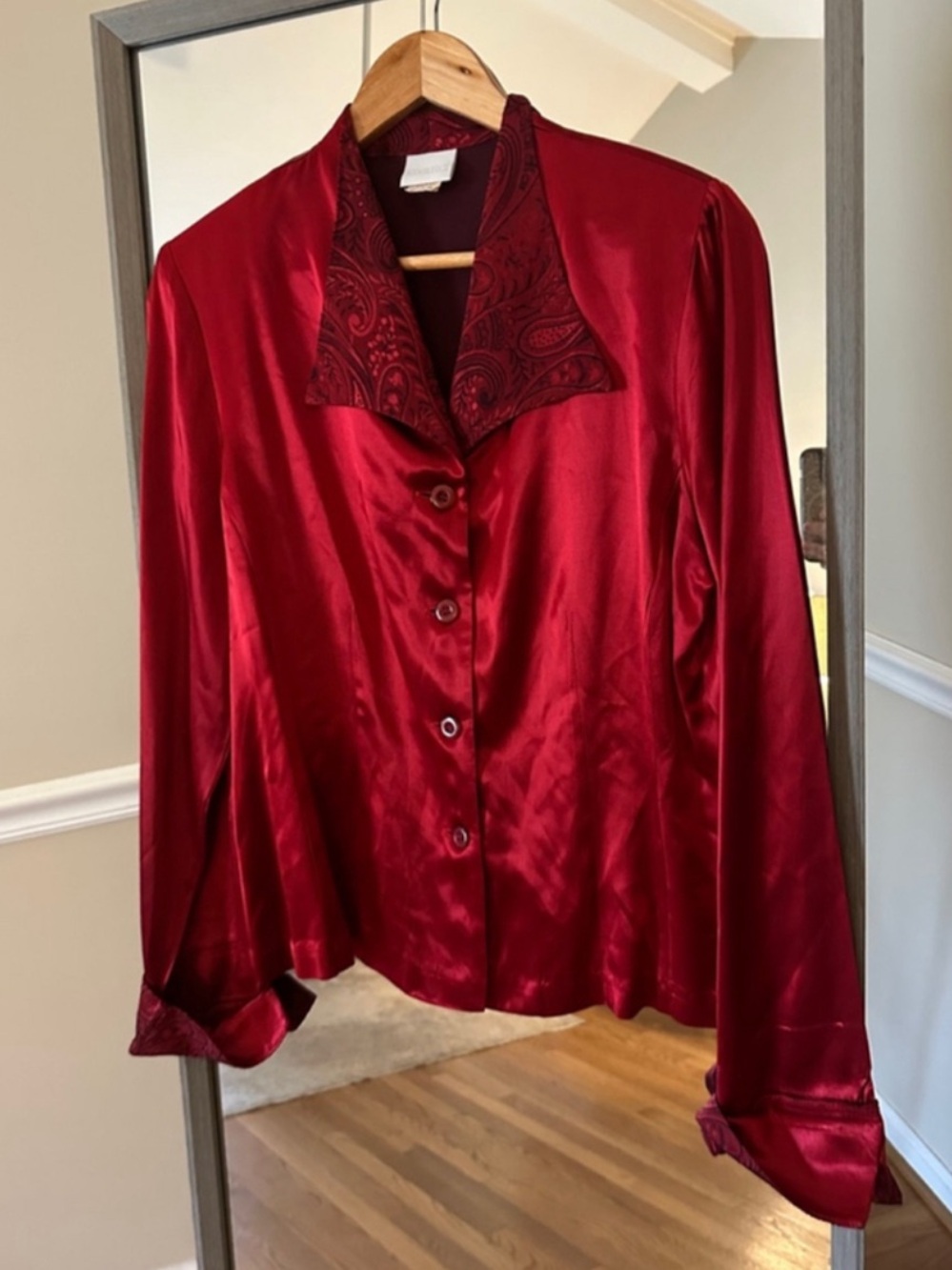 Studio S Red Sateen Button-Down Top Size Medium
